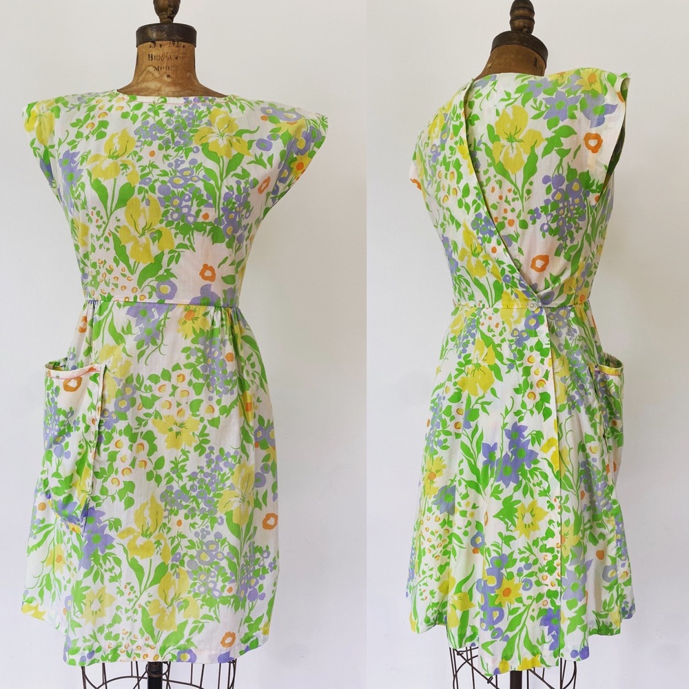 1960s Vintage lime green floral wrap dress by Swirl